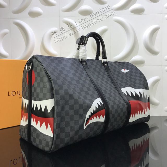 LV包 lv新款旅行袋 N56149鯊魚 KEEPALL 55旅行袋 LV棋盤格大號手提袋  ydh3435